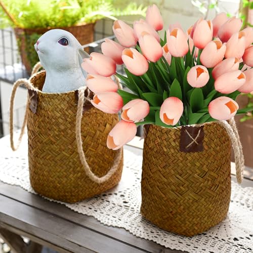 Artificial Tulips Flowers Fake Latex Tulip Stems - 30pcs Real Touch Faux Multicolor Tulips Flower for Easter Spring Wedding Bouquet Centerpiece Floral Arrangement Cemetery Table Decor - color: Coral