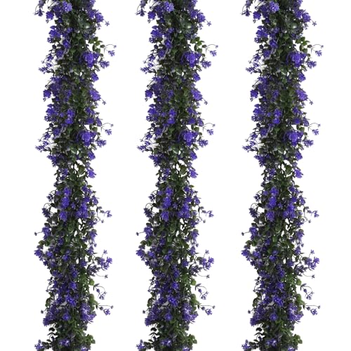 RECUTMS Fake Hanging Eucalyptus Garlands Artificial Vines Plants Eucalyptus Leaves with Flowers Greenery Spring Floral Garland for Home Wedding Wall Arch Party Decoration(Purple) - color: Purple
