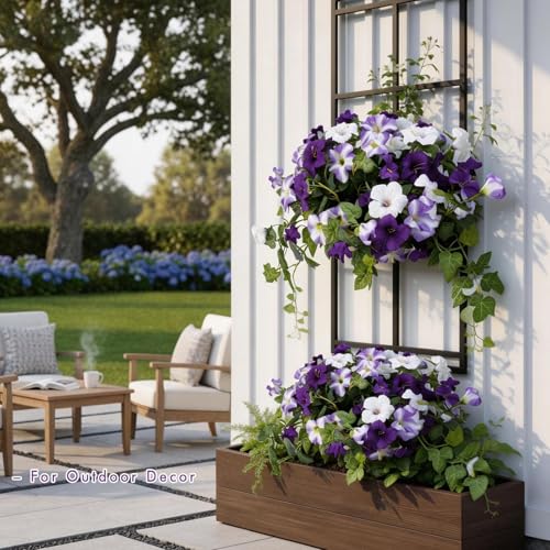 summer flower 2 Pack Faux Petunias Outdoor UV Resistant Artificial Flowers for Planters, Realistic Fake Flowers for Outdoor Decor, Porch, Hanging Baskets,Spring Home Decoration(Purple White) - color: Purple-2