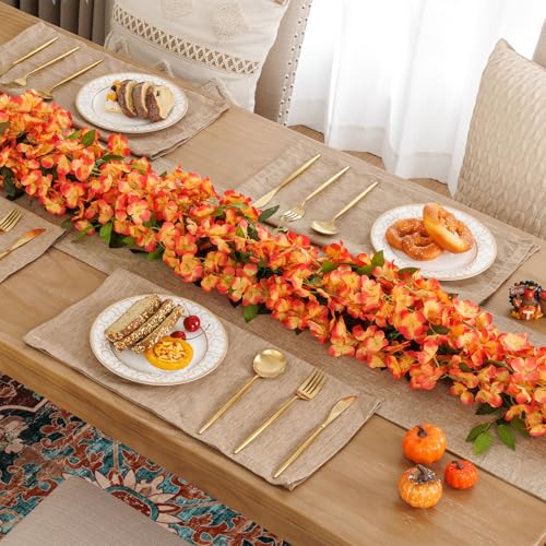 U'Artlines 10Pcs 7.2 Ft/Piece Artificial Wisteria Garland Silk Fake Orange Wisteria Flowers Hanging Greenery Vines Garlands Rattan for Home Garden Wedding Arch Party Indoor Outdoor Décor - color: Orange