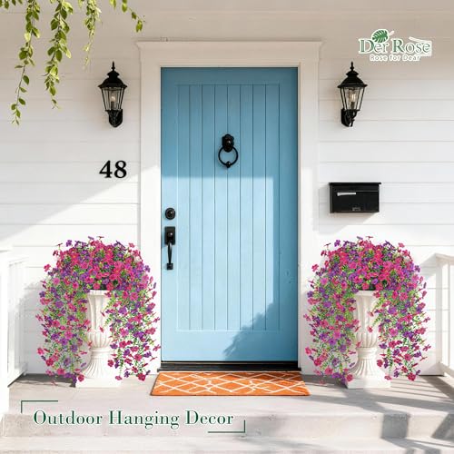 Der Rose Artificial Hanging Flowers for Outdoors, 4 Pcs UV Resistant Cascading Fake Outdoor Flowers 29.5" Faux Outdoor Hanging Flowers for Outdoor Planter Porch, Patio, Garden Decor