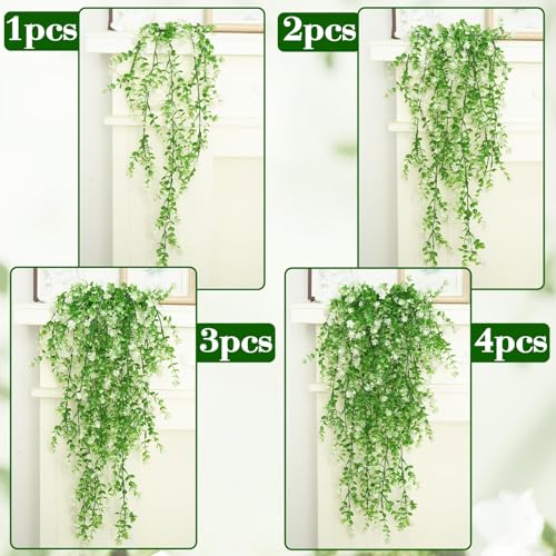 12 Pcs Artificial Hanging Flowers White Hanging Plants Fake Trailing Plant for Outdoor Faux Eucalyptus Greenery Realistic UV Resistant Wall Garden Front Porch Home Indoor Decor - color: White-12pcs