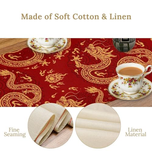 Chinese Dragon Table Runner, Traditional Zodiac Dragon Asian Mythical Dragon Print Table Runner for Home Party Kitchen Dining Table Wedding Party 13x36in - color: Aisa-2, size: 13x36in