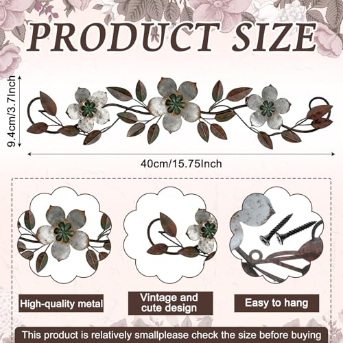 Wesiti Metal Flower Wall Decor Vintage Metal Flower Wrought Iron Scroll Sculpture 15.7''x3.7'' Not 3D, Flat Farmhouse Leaf Wall Decor with Nails for Summer Bedroom Kitchen Indoor Outdoor(Silver Gray) - color: Silver Gray