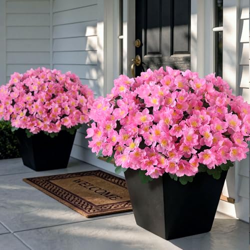 Juxdp 8 Bundles Artificial Camellia, Fake Silk Bouquet Flowers(Pink) | Full＆Vibrant, Fade-resistant, UV-resistant＆Waterproof, for Front Door/Garden/Farmhouse/Outdoor/Home/Spring/Summer Decor - color: Pink