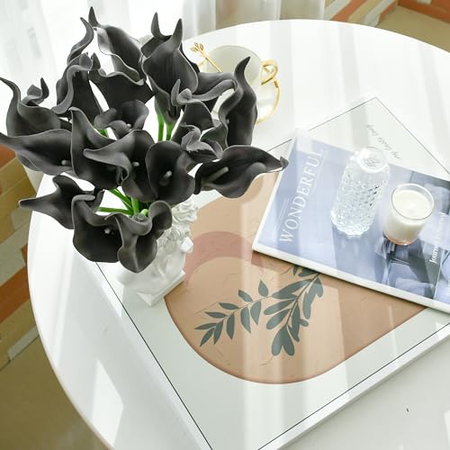 Mandy's 20pcs Dark Grey Calla Lily Artificial Flowers | 13.5 Inch PU Realistic Bouquet for Vase Elegant Home Decor Centerpiece Wedding Bridal Bouquet Table Decoration - color: Dark Grey