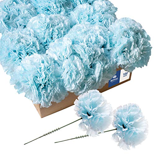 Royal Imports Artificial Carnations, Silk Faux Flowers, for Funeral Arrangements, Wedding Bouquets, Cemetery Wreaths, DIY Crafts - 100 Single 5" Stems - Lite Blue - color: Light Blue