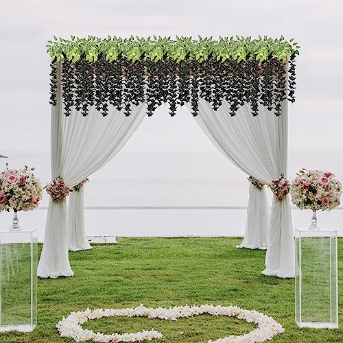 U'Artlines 24 Pack (Total 86.4 Feet) Artificial Fake Wisteria Vine Rattan Hanging Garland Silk Flowers String Home Party Wedding Decor (24, Black) - color: Black
