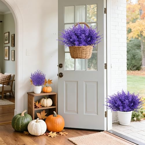 RECUTMS 12 Bundles Artificial Flowers for Outdoors UV Resistant Artificial Greenery Fake Eucalyptus Plants Boxwood Plants Outdoor Shrub Front Porch Patio Spring Decorations for Home(Pure Purple) - color: Pure Purple Eucalyptus, size: 12 Pcs