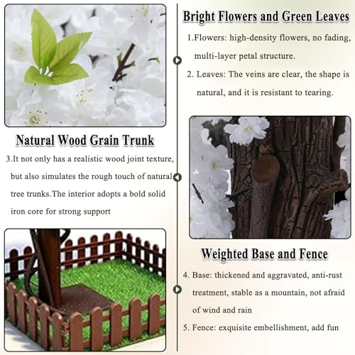 Artificial Cherry Blossom Trees Large,Faux Cherry Blossom Tree Artificial,Fake Cherry Blossom Handmade Tree Indoor Outdoor for Wedding Party Restaurant Park Living Room (White, 6ft 7in) - color: White, size: 6ft 7in