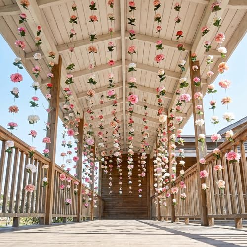 XunYee 6 Pcs 35.4 ft Flower Garlands Artificial Wildflower Vines Floral Hanging Backdrop Fake Flower Garlands Faux Silk Wildflower Vine for Wedding Bridal Shower Home Garden Wall Arch Decor(Pastel) - style: Pastel