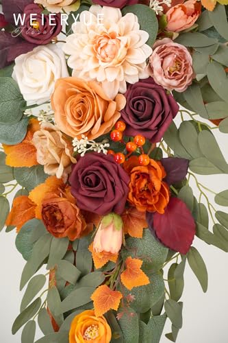 Artificial Wedding Arch Flowers Kit(Pack of 3),2Pcs Artificial Flower Arch Decor,1Pcs Sheer Drape for Wedding Ceremony Arbor for WeddingCeremony (Sunset Orange) - color: Sunset Orange