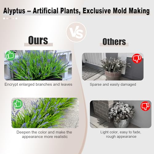 alyptus Artificial Flowers for Outdoors 24 Bundles Fake Monkey Grass Plants Outdoor Plastic Purple Flower Outside Green Leaf Decoration for Patio Pot Décor (24 Bundle Purple Flowers) - color: Purple Flowers