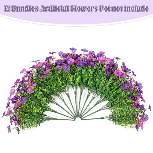 Artificial Fake Mums Flowers for Outdoor Spring Decor, 12 Bundles Faux Flowers Plants Silk Daisy for Planter Pot Colorful UV Resistant Look Real for Front Door Porch Patio Outside Yard(Light Purple) - color: Light Purple