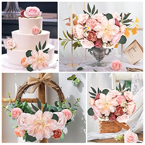 AmyHomie Pink Artificial Flowers Combo Silk Mix Peony Rose Hydrangea Daisy Fake Flowers w/Stem for DIY Wedding Bouquets Centerpieces Arrangements Table Decor Party Bridal Baby Shower Home Decor - color: Blush
