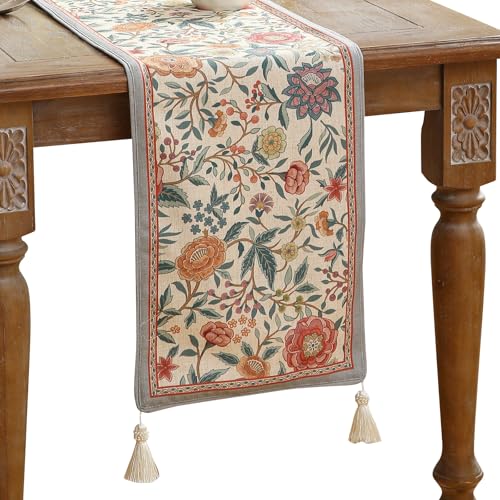bilin gaier Floral Linen Long Table Runner 102 Inches Long,Wrinkle-Resistant Rustic Farmhouse Decor,Luxury Vintage Runner Table Cloth Accent for Coffee & Dining Table,12"x102" - Flowershadow - color: Flowershadow, size: 12"*102"