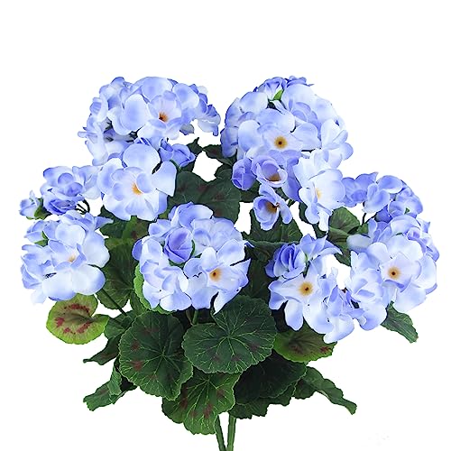 CISDUEO 2 Pcs Artificial Geraniums Outdoor Silk Flowers Light Purple Artificial Geranium Bush Faux Flowers Geraniums for Floral Home Decor Indoor Garden Patio Grave Cemetary Vase Table Centerpiece - color: Purple