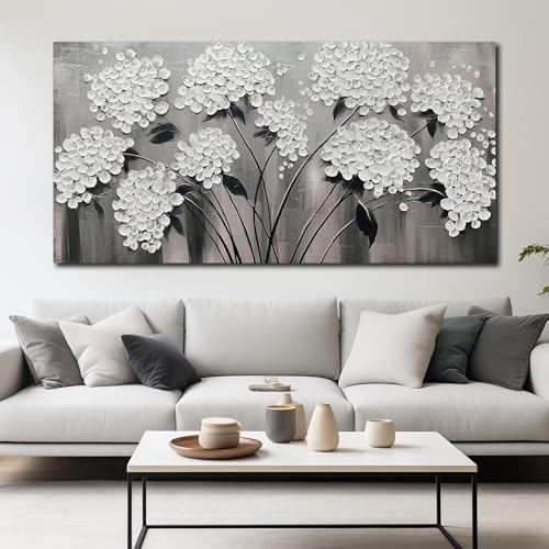 TYTAUPT Black and White Wall Art for Bedroom Large Flower Painting Wall Decor for Living Room Huge Canvas Artwork 36 x 71 Inches - color: White, size: 71"L x 36"W