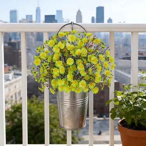 UV Resistant Green Daisy Artificial Flowers Lush 4 Bouquets Silk Fake Daisies, 14" UV Protected Faux Daisy Flowers for Indoor & Outdoor Vase, Planter, Floral Arrangements, Centerpieces, Wedding Decor - color: Green