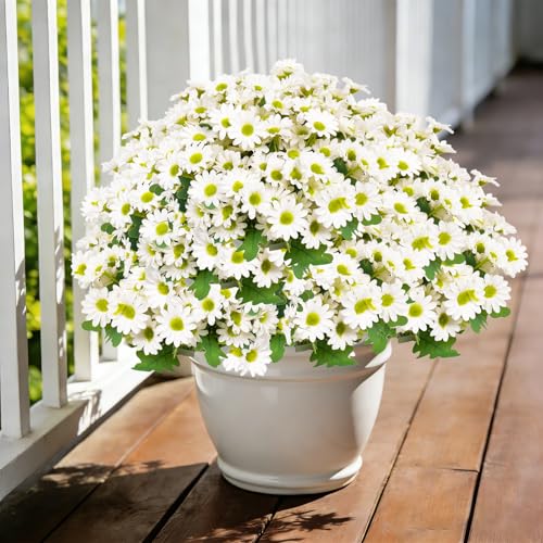 12 Bundles Artificial Daisies Flowers Outdoor Fake Plants White Daisy Fake Foliage Greenery Faux Plants for Graves Hanging Outside Planter Window Box Wedding Decoration (Creamy White) - color: Creamy White