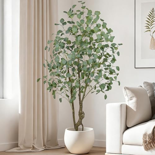 Artificial Eucalyptus Tree 5FT - Large Faux Plants Indoor Tree with 520 Leaves and Realistic Trunks, 60" Tall Fake Tropical Plant in Pot Artificial Floor Plant for Home Living Room Porch Office Decor - size: 5ft