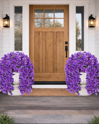 Artificial Flowers for Outdoors – 8 Bundles of UV-Resistant Artificial Bougainvillea, Realistic Silk Flowers for Front Porch, Patio, Garden, Window Boxes & Hanging Baskets (Purple, 8) - color: Purple, size: 8 Bundles