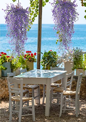 RECUTMS Artificial Hanging Plants Fake Vines Wall Hanging 4Pcs Faux Ferns Leaves Greenery for Summer Spring Home Garden Wedding Arch Graduation Party Indoor Outdoor Decorations(Purple) - color: Purple-hanging