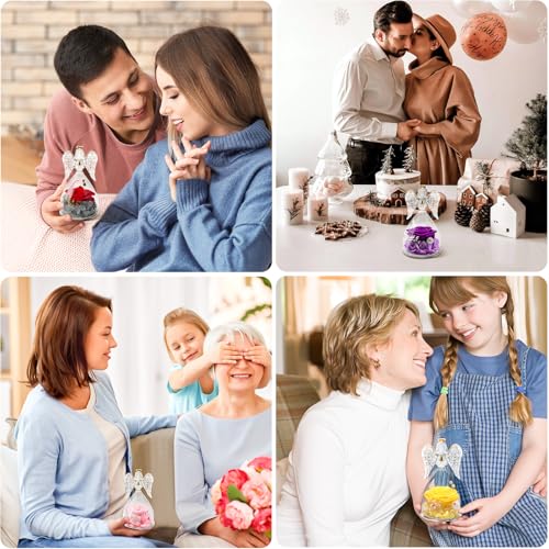 Miofula Gifts for Mom Birthday Gifts for Women, Preserved Flowers Rose in Glass Angel Figurines, Fresh Flowers for Delivery Anniversary Forever Real Roses Gifts for Mothers Grandma Her Wife Girlfriend - color: Yellow