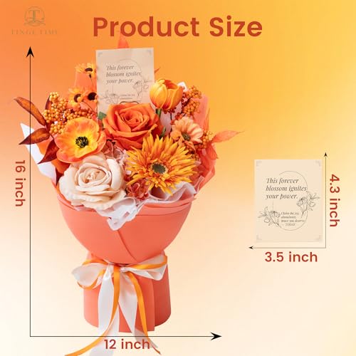 TINGE TIME Preserved Flowers Bouquet, Sunflower and Rose Bouquets, Orange Artificial Flowers Bouquet for Table Centerpiece Mothers Day Gifts Birthday Gifts Wedding Anniversary Housewarming - color: Brunt Orange