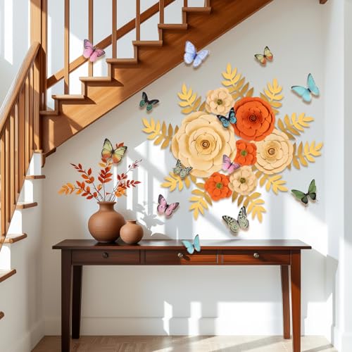 PAPER JAZZ Spring Artifical Paper Flowers Decorations for Wall, Orange Bulletin Board Decorations for Classroom, Flower Window Clings for Wedding Party,Tea,Baby Shower. - color: Dahlias