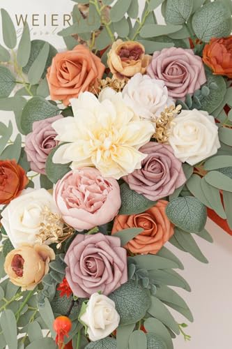 Artificial Wedding Arch Flowers Kit(Pack of 3),2Pcs Artificial Flower Arch Decor,1Pcs Sheer Drape for Wedding Ceremony Arbor for WeddingCeremony (Burnt Orange Wedding) - color: Burnt Orange Wedding