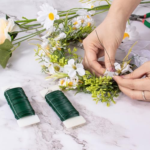 114 Yards 22 Gauge Metal Floral Flexible Paddle Wire for Christmas Wreath Tree, Floral Flower Arrangements(Green) - color: Green
