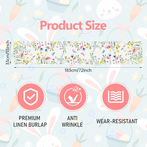 72 x 13 Inch Floral Spring Table Runner Decorations, Linen Wildflower and Butterfly Pattern Table Runner for Spring, Summer, and Mother’s Day Home Decor, Dining Table, Kitchen, Mantel, Wedding Party - style: Colonial