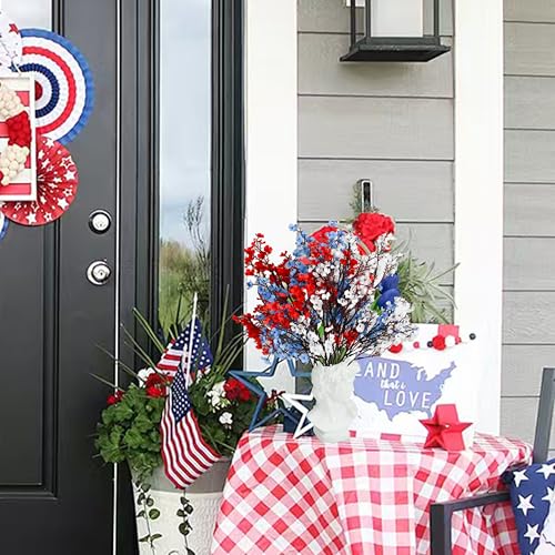 ONLY ART Red White Blue Silk Baby’s Breath Flowers – 6 Bundles, 18.7" Faux Florals with Flexible Stems for New Year and Valentine's Day Elegant Home, Wedding & Event Décor - color: Red White Blue