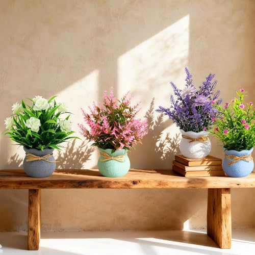 Yoratee 6PCS Artificial Flowers Pot Small Fake Plants with Mini Potted Plants for Home Office Tabletop Centerpiece Decoration - color: 6pcs - B