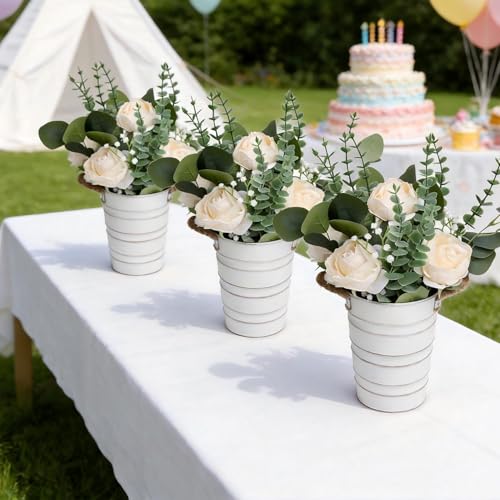 6 PCS Wedding Flower Table Centerpieces - 10 Inches Artificial Floral Arrangement with Rustic Tall Metal Vase for Wedding Birthday Party Bridal Baby Shower Event Decorations - Champagne - color: Champagne, size: 6 X Flowers Table Centerpieces