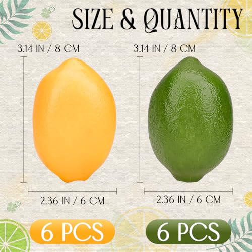 Gresorth 12pcs Yellow & Green Artificial Lifelike Simulation Lemon Fake Fruit Home Kitchen Cabinet Decoration - color: Yellow, Green