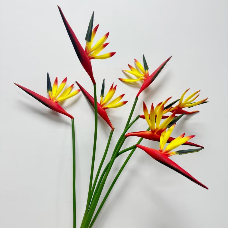 Medium Bird of Paradise 23 Inch,Artificial Flowers Outdoor UV Resistant No Fade Fake Plastic Plants,Flower Stem 5 mm,Artificial Flower Plants Small Flower Arrangement for Home Office 8 Pcs (Yellow)
