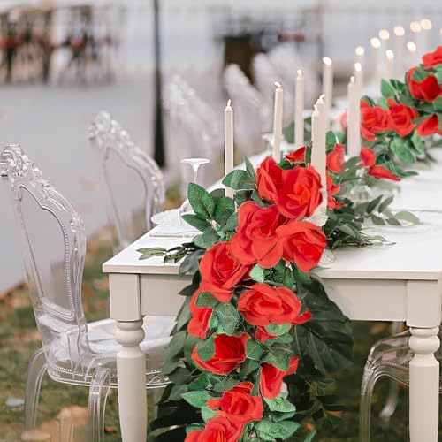 YRIOWMI 10PCS Fake Rose Garland, 7.5Ft Artificial Vines Flowers Hanging Rose Vine for Table Wedding Backdrop Arch Wall Party Mantle Festival Decor (Red) - color: Red
