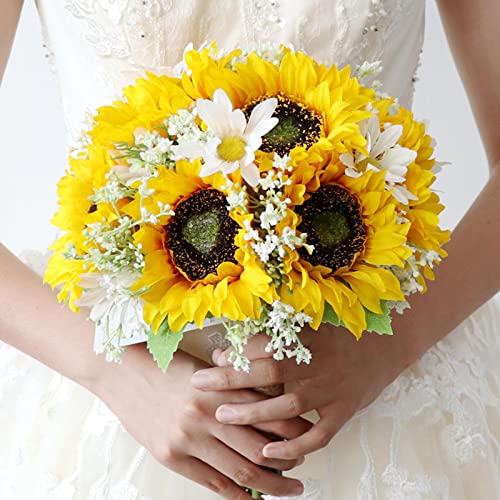 TOOYFUL Wedding Bride Bouquet Sunflowers Bridesmaid Holding Flower Artificial Flowers for Festival Wedding Ceremony Decor Centerpiece