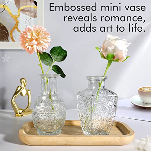 Glass Vase Bud in Bulk Set of 2,Vintage Flower Bottle Small Bud Vases for Floral Arrangements, Home Decor,Wedding Centerpiece,Table Decor,Decorative Centerpiece,Dinning(Set of 2) - color: Clear-2
