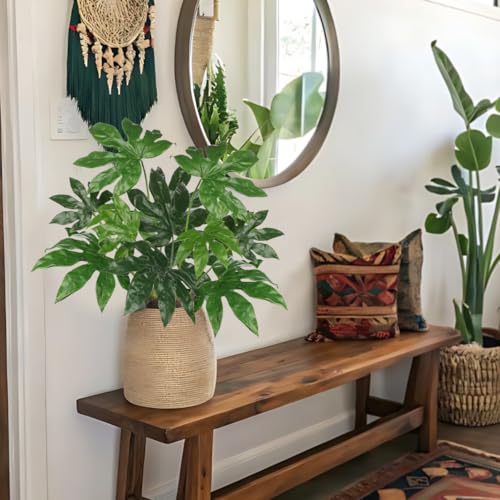 Hollyone 2PCS Artificial Fatsia Jaonica Leaves 30.7" Fake Tropical Monstera Bushes Tree Leaf Large Faux Greenery Stem Shrub for Indoor Outdoor Home Garden Arrangement Jungle Safari Wedding Party Decor - color: Tropical Palm, size: Bushes