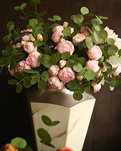 Pink Peonies Artificial Flowers 2 Bouquets Vintage Peonies 18pcs Pink Peonies with Single Long Stems Silk Flowers for Wedding Decoration Bride Bouquet Flowers Crafts Floral Arrangement (Pink) - color: Light Pink