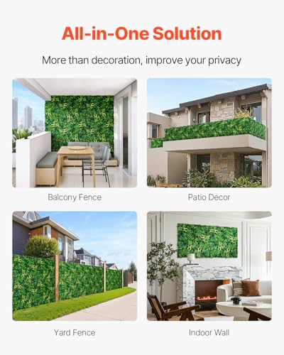 VEVOR Artificial Grass Wall Panels, 8 PCS 20 x 20 inch, 3D Combination Greenery Boxwood Panel for Indoor Outdoor Green Decor & Ivy Fence Covering, Privacy Backdrop Wall Hedge Screen for Garden - color: Mixed Leaf, size: 20*20IN 8P
