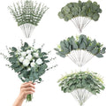 Eucalyptus Leaves Stems 100 PCS, 4 Kinds Mixed Artificial Greenery Stems for Wedding Decor Vase Floral Arrangement Centerpiece