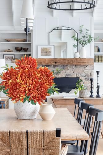 Briful 6 Pcs Deep Orange Artificial Mums for Outdoors Fall – 25.6’’ Long Stem Faux Chrysanthemums, Large 6’’ Silk Fall Flowers for Wedding Bouquets, Centerpieces, Porch Décor, Indoor Home Decoration - color: Deep Orange