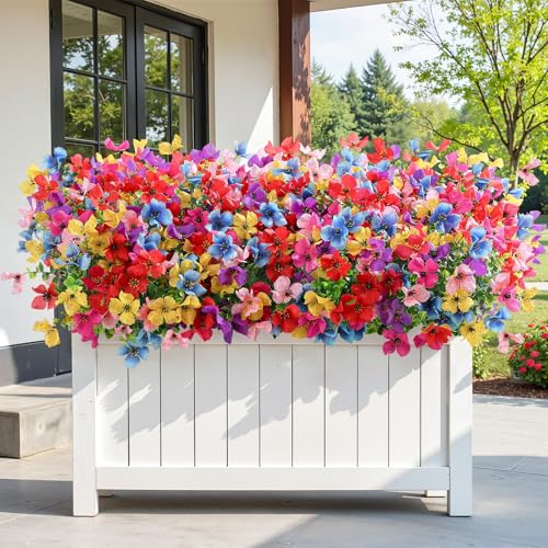 SHareconn 20 Bundles Artificial Flowers Outdoors Decoration, Fake Silk mums Eucalyptus Realistic UV Resistant Faux Plants for Outside Indoor Planter Porch Yard Home Spring Decor, 6 Colors incl. Pink - color: Redrosypurpleyellowpinkblue