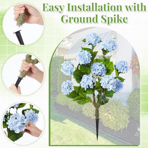 Daifunli 2 Pack 36″ Artificial Hydrangea Trees Real to Touch Faux Hydrangea Bushes Plants with Stakes for Wedding Spring Home Office Living Room Housewarming Gift(Blue) - color: Blue
