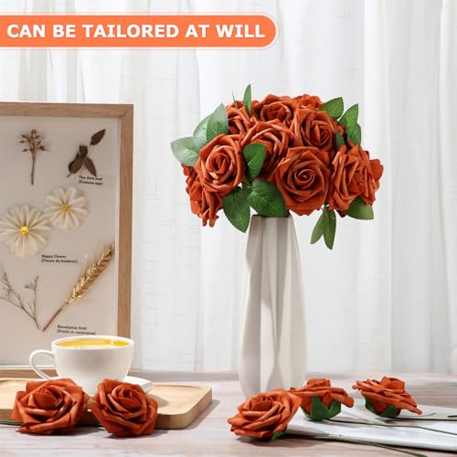 100 Pcs Artificial Foam Rose Flower Faux Bouquet Wedding Fake Rose Gift for Mother's Day Women DIY Bridal Shower Party Table Birthday Home Spring Decor (Orange) - color: Orange