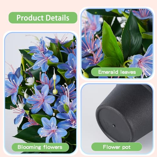14'' Artificial Plants Fake Lily Flowers in Pot for Home Garden Indoor Outdoor Spring Summer Decorations (Blue) - color: Blue